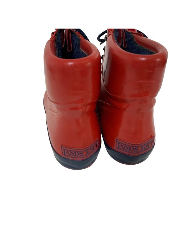 Vintage Lands End Womens Size 7 Red Blue Rain Boot Rainboots Ankle Lace Tie Up - Picture 4 of 6